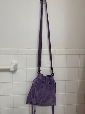 Free People Purple Suede Drawstring Mini Crossbody